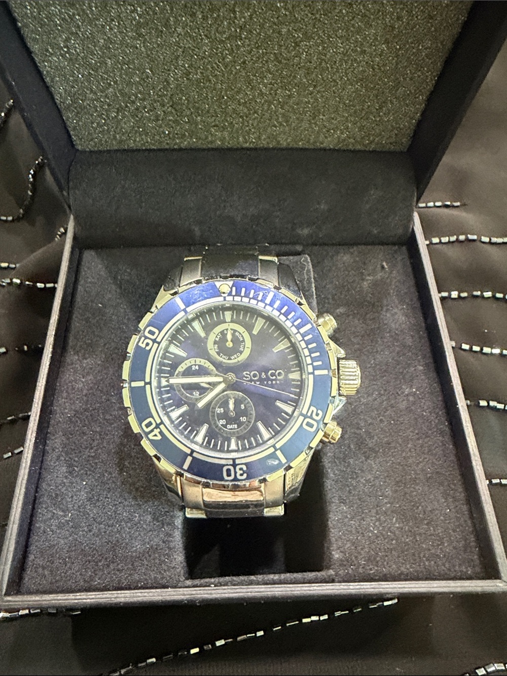 Men's Blue and Silver Sport Chronograph Watch